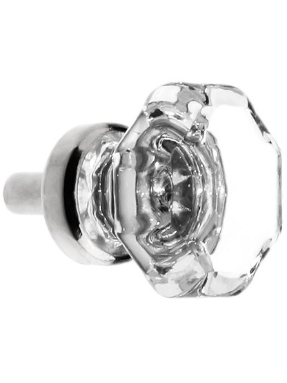Clear Octagonal Glass Knob with Brass Base 1 1/8-Inch Diameter in Polished Nickel.